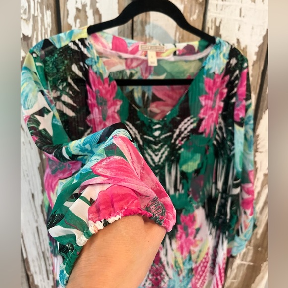 Dana Buchman Blouse Floral Size Large  Pleated - Picture 3 of 5